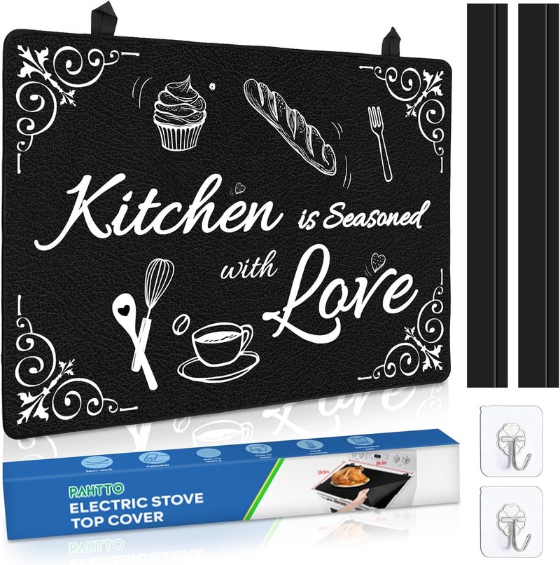 PAHTTO Stove Top Covers for Electric Stove, 28.5x20.5" Heat Resistant Glass Stovetop Protector Cover, Multifunctional Protector Mat for Counter/Washer Top, with Silicone Stove Gap Covers, Dish Washer Safe - Image 1